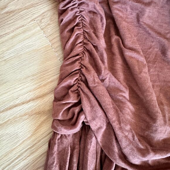 MAEVE V-NECK WOOL BLEND RUCHED MIDI DRESS S New Brown Anthropologie - Picture 5 of 5